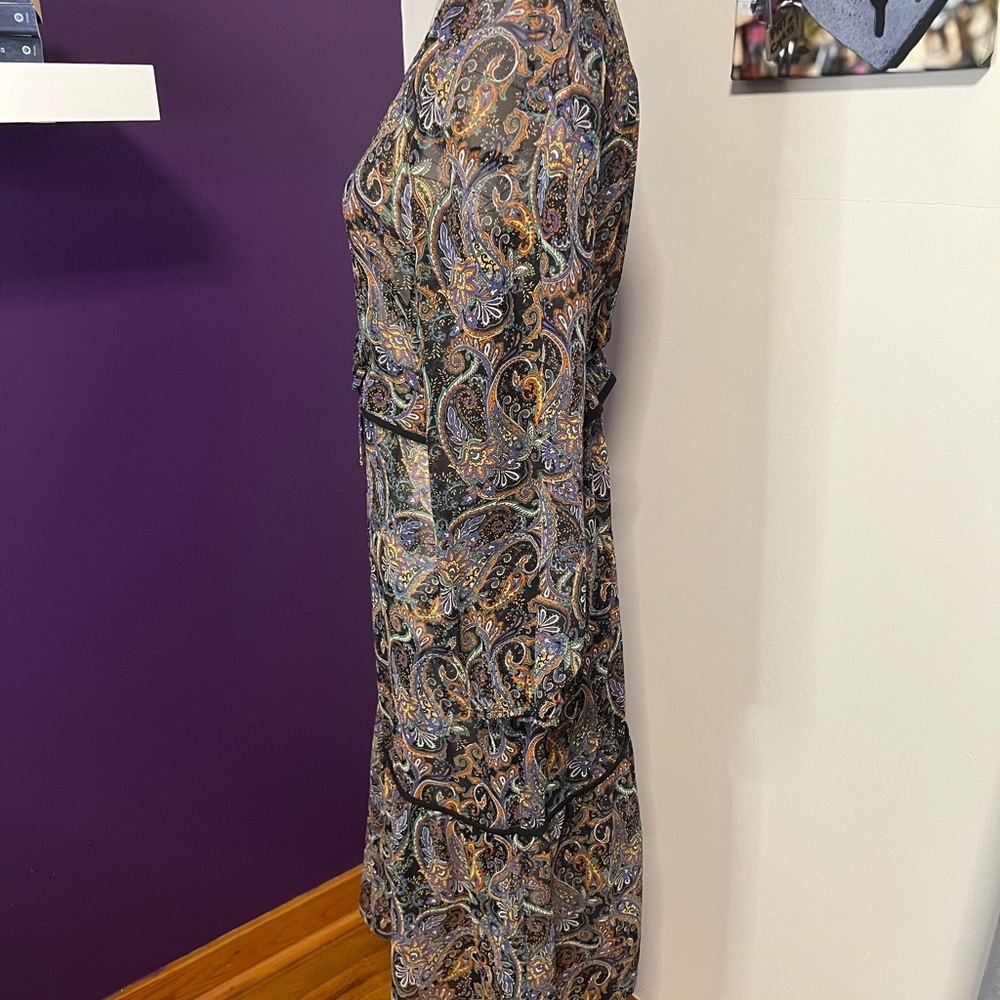 7 for $30 Express Sheer Long Sleeve Paisley Print Dress - Picture 6 of 10
